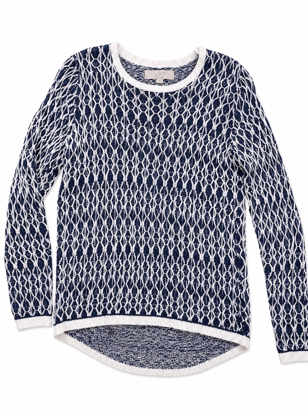 LOFT textured Knit Sweater – Size Medium – Navy & White